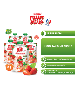 Combo 5 Túi Nước Dâu Dinh Dưỡng - Hỗ Trợ Bé Tăng Chiều Cao & Đề Kháng - ANDROS FRUIT ME UP - 150ml x 5