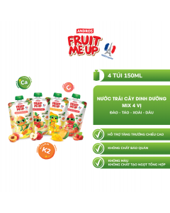 Combo 4 Túi Nước Trái Cây Dinh Dưỡng Hỗn Hợp 4 Vị - Hỗ Trợ Bé Tăng Chiều Cao & Đề Kháng - ANDROS FRUIT ME UP - 150ml x 4