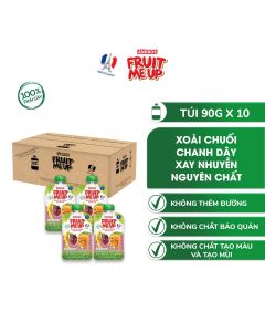 Combo 10 Túi Trái Cây Xay Nhuyễn Vị Xoài chuối chanh dây - 100% trái cây thật - ANDROS FRUIT ME UP - 90gx10