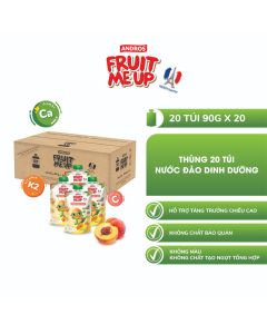 Thùng 20 Túi Nước Đào Dinh Dưỡng - Hỗ trợ bé tăng chiều cao - ANDROS FRUIT ME UP - 150ml x 20