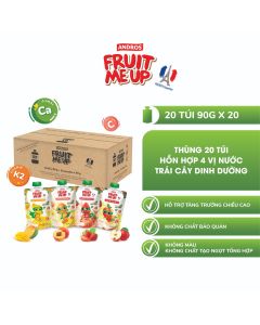 Thùng 20 Túi Nước Trái Cây Dinh Dưỡng Hỗn Hợp 4 Vị - Hỗ trợ bé tăng chiều cao - ANDROS FRUIT ME UP - 150ml x 20