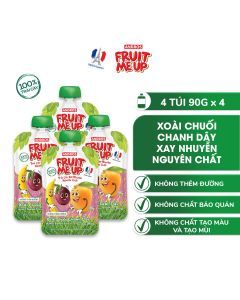Combo 4 Túi Trái Cây Xay Nhuyễn Vị Xoài Chuối Chanh Dây - 100% trái cây thật - ANDROS FRUIT ME UP - 90gx4
